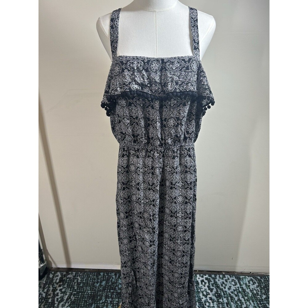 Ann Taylor Loft Sundress Size 16 black White Artsy Stretch at Waist 218